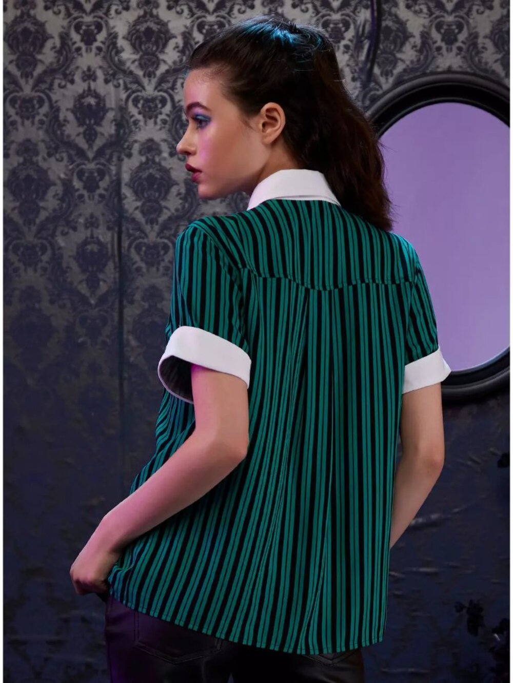 Disney Her Universe Haunted Mansion Leota Stripe Button Up Shirt Size Large NWOT - Picture 6 of 6